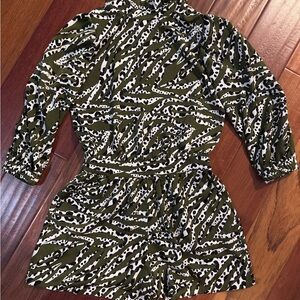 THML Olive and White Patterned Romper